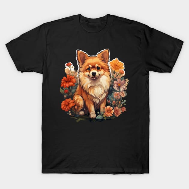Pomeranian  Dog Vintage Floral T-Shirt by BunDauVN